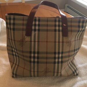 Burberry Beige and Red Checkered Tote
